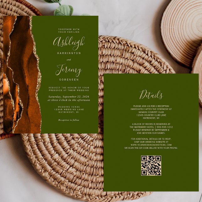 Budget Rust Agate Olive QR Code Mariage Invitation (Créateur téléchargé)