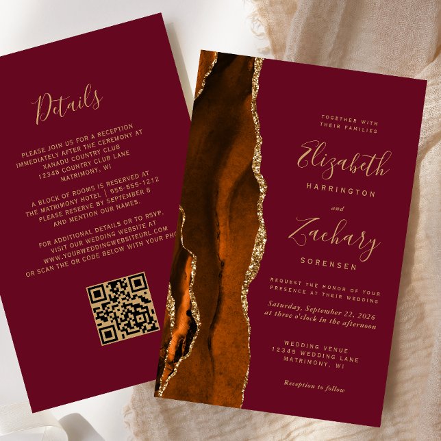 Budget Rust or Gold Agate Burgundy QR Code Mariage (Créateur téléchargé)