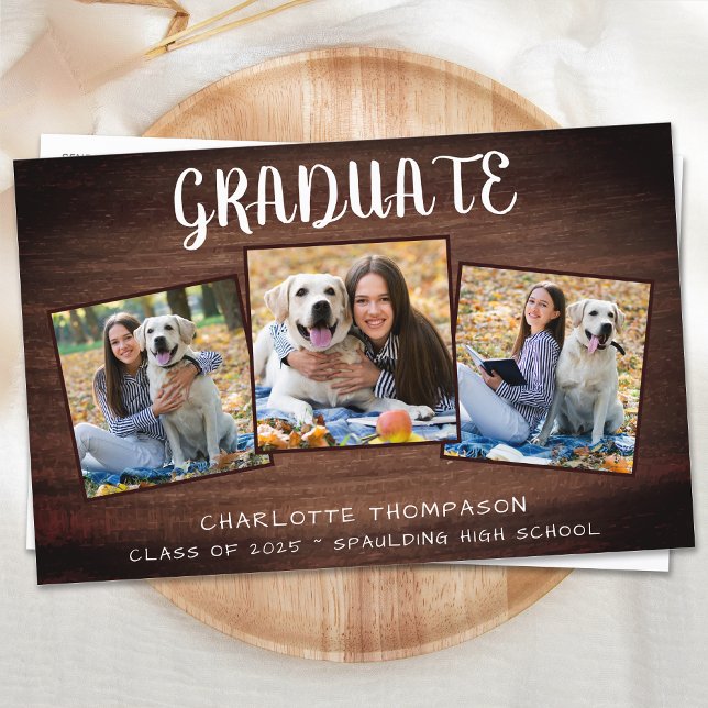 Budget Rustic 3 Photo Graduation Invitation (Créateur téléchargé)