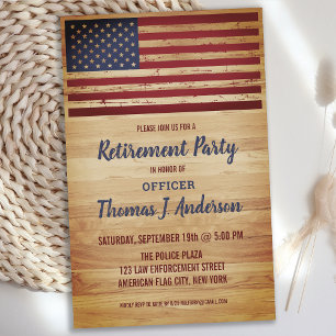 Budget Rustic American Flag Police Retraite Invi