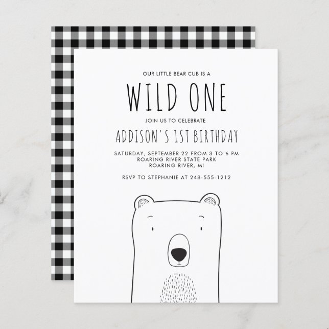 Budget Rustic Bear Wild Un 1er anniversaire Invita (Devant / Derrière)
