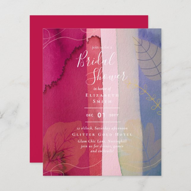 Budget Rustic Berry Red Gold Bridal Shower Invite (Devant / Derrière)