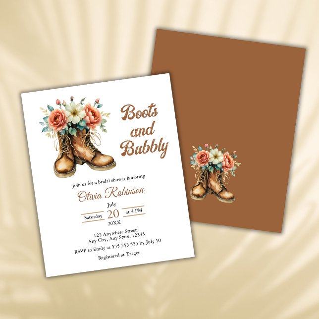 Budget Rustic Boots & Bubbly Fête des mariées Invi (Budget Rustic Boots and Bubbly Western Country Bridal Shower Invitation )