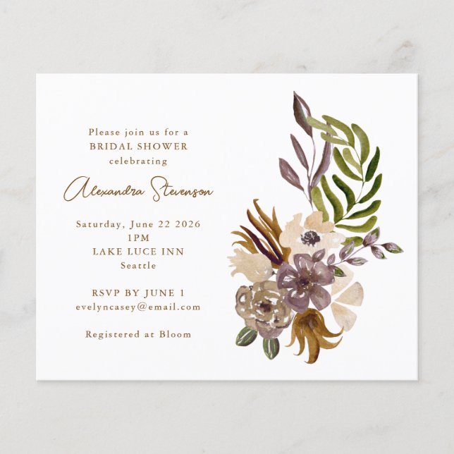 Budget Rustic Botanical Bridal Shower Invitation (Devant)