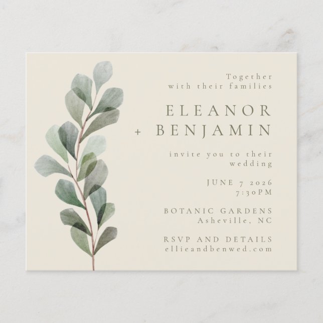 Budget Rustic Botanical Greenery Mariage Invitatio (Devant)