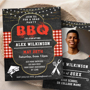 BUDGET Rustic Chalkboard BBQ Party Grad Invitation