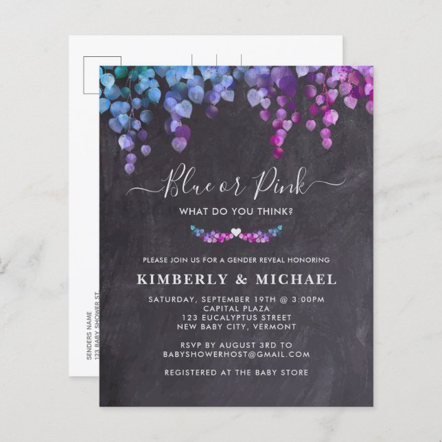 Budget Rustic Eucalyptus Baby Genre Reveal Invitat (Devant / Derrière)