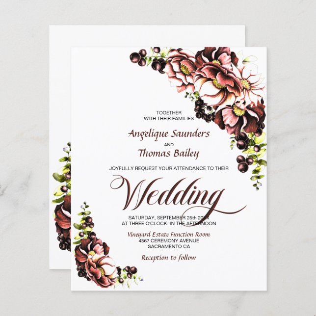 Budget Rustic Fall Floral Faire-part de mariage (Devant / Derrière)