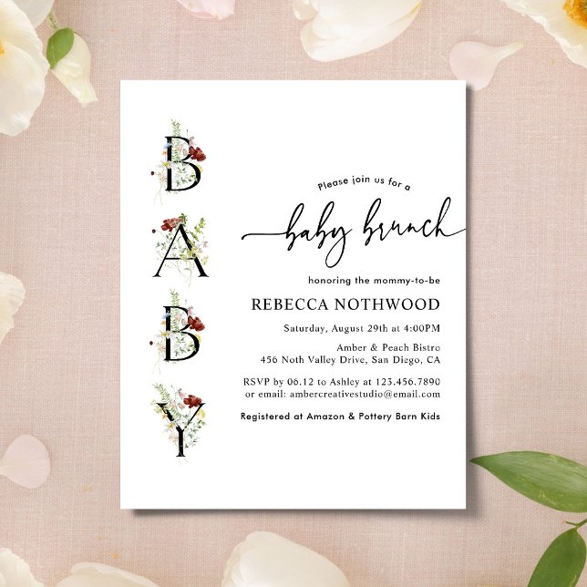 Budget Rustic Fleurs sauvages Baby Brunch Invitati (Créateur téléchargé)