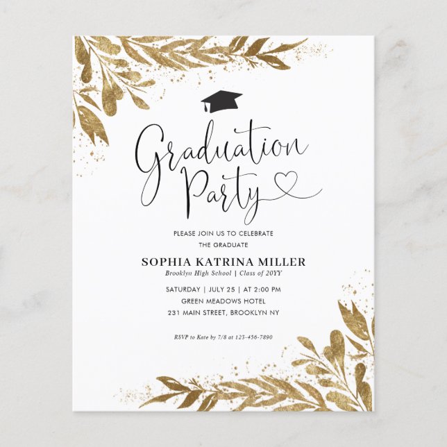 Budget Rustic Gold Floral Sparkle Graduation Party (Devant)