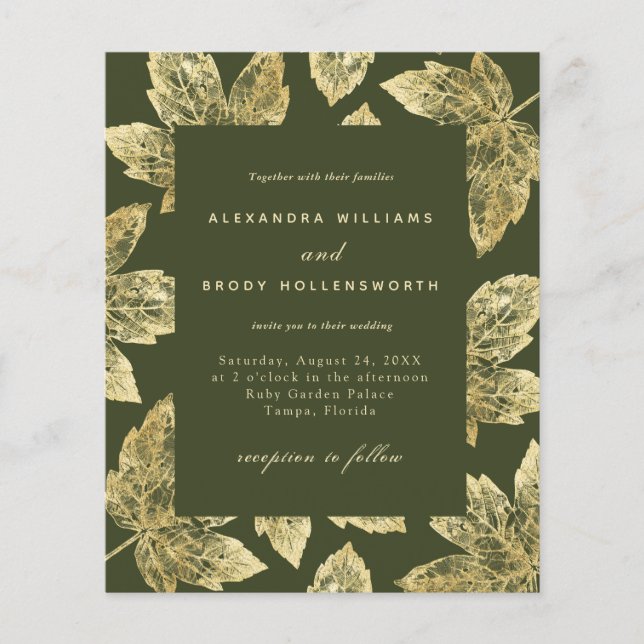 Budget Rustic Green et Gold Feuilles mariage Invit (Devant)