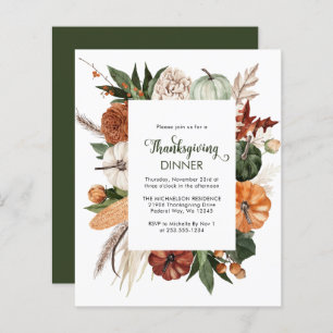 Budget Rustic Green Thanksgiving Dîner Invitation
