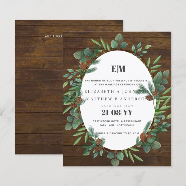 Budget Rustic Green Woodland Wedding Invitation (Devant / Derrière)
