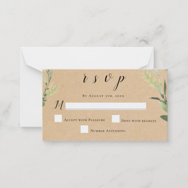Budget Rustic Greenery Wedding Cartes de réponse R (Devant)