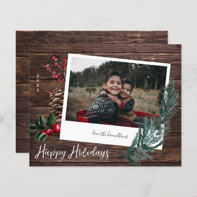 Budget Rustic Happy Holidays Bois & Instant Photo (Devant / Derrière)