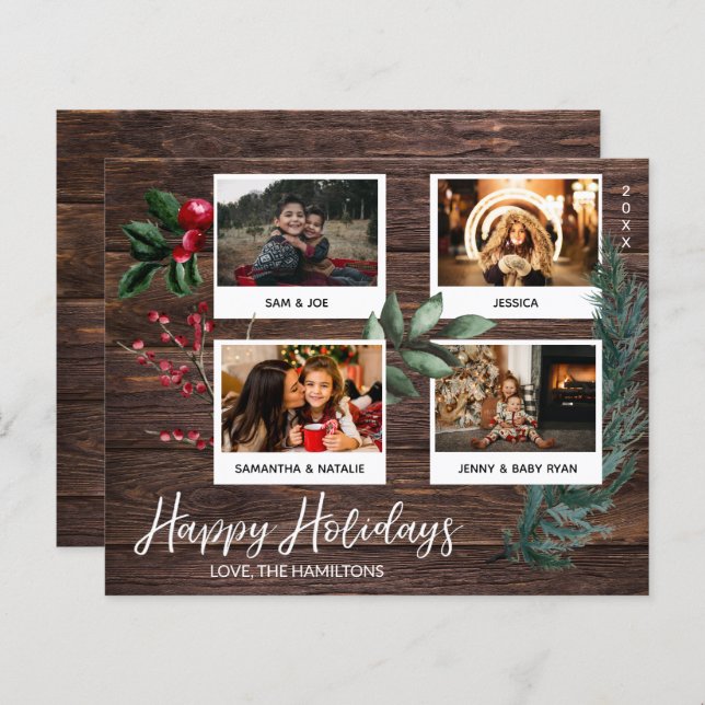 Budget Rustic Happy Holidays Instant Multi Photo (Devant / Derrière)