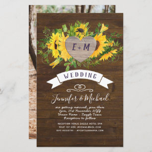 BUDGET Rustic Heart PHOTO Tournesol Mariage Invite