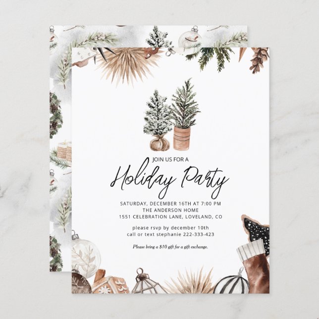 Budget Rustic Holiday Party Invitation (Devant / Derrière)