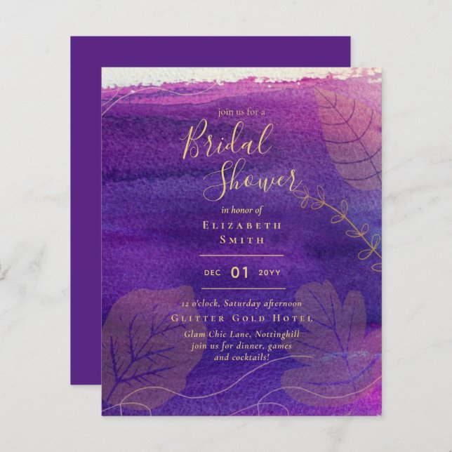 Budget Rustic Lavender Gold Fête des mariées Invit (Devant / Derrière)