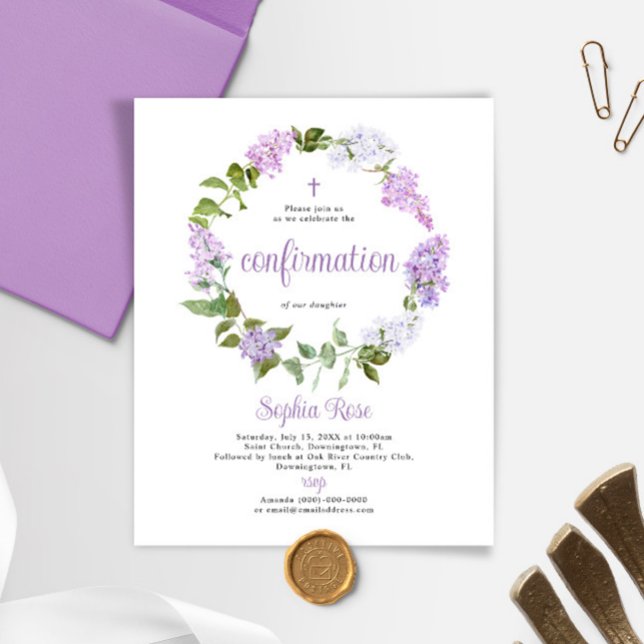 Budget Rustic Lilac Flower Confirmation Invitation (Créateur téléchargé)