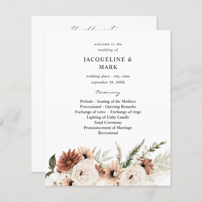 Budget Rustic Neutral Boho Cérémonie de Mariage Fl (Devant / Derrière)