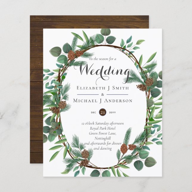 Budget Rustic Noël Mariage Invitations d'hiver (Devant / Derrière)