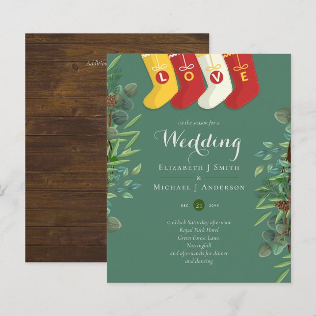 Budget Rustic Noël Mariage Invitations d'hiver (Devant / Derrière)