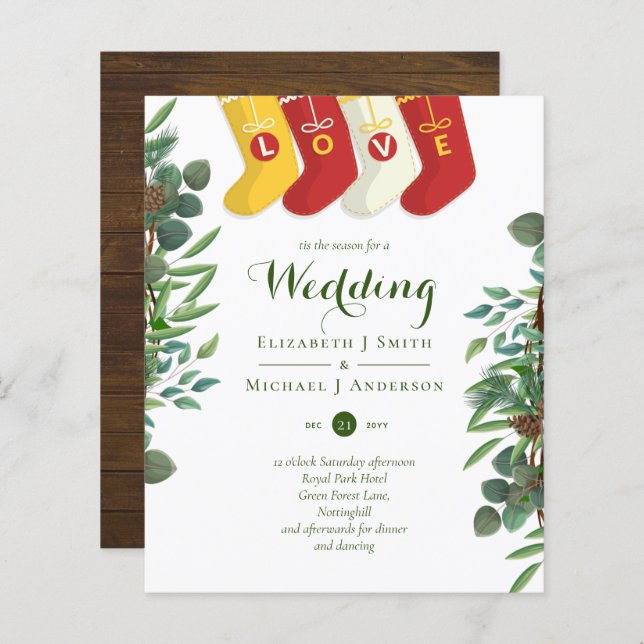 Budget Rustic Noël Mariage Invitations d'hiver (Devant / Derrière)