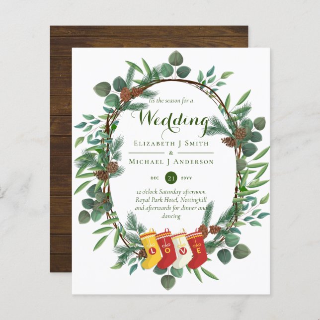 Budget Rustic Noël Mariage Invitations d'hiver (Devant / Derrière)