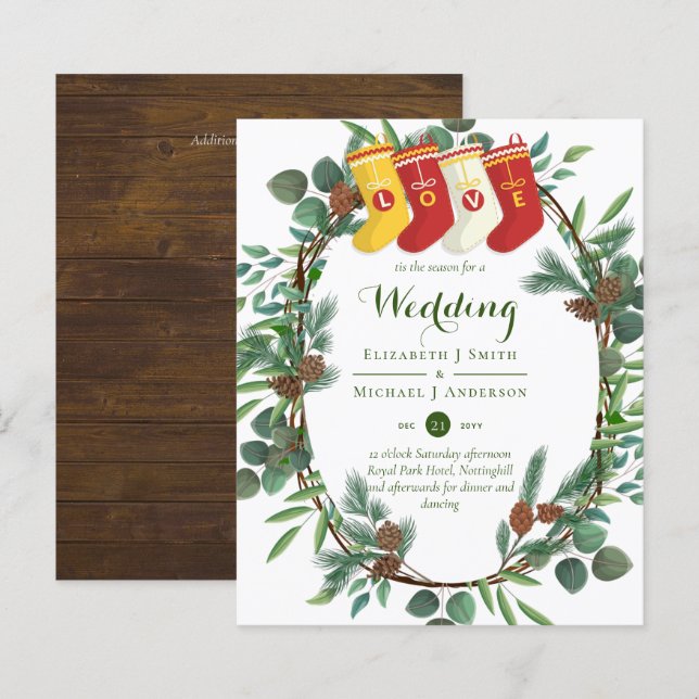 Budget Rustic Noël Mariage Invitations d'hiver (Devant / Derrière)