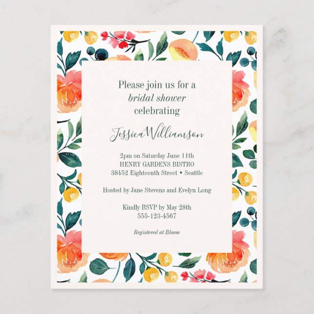 Budget Rustic Orange Flowers Invitation Fête des m (Devant)