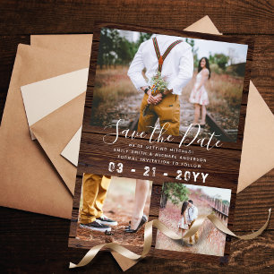 Budget Rustic Photo Collage Enregistrer la date Wo