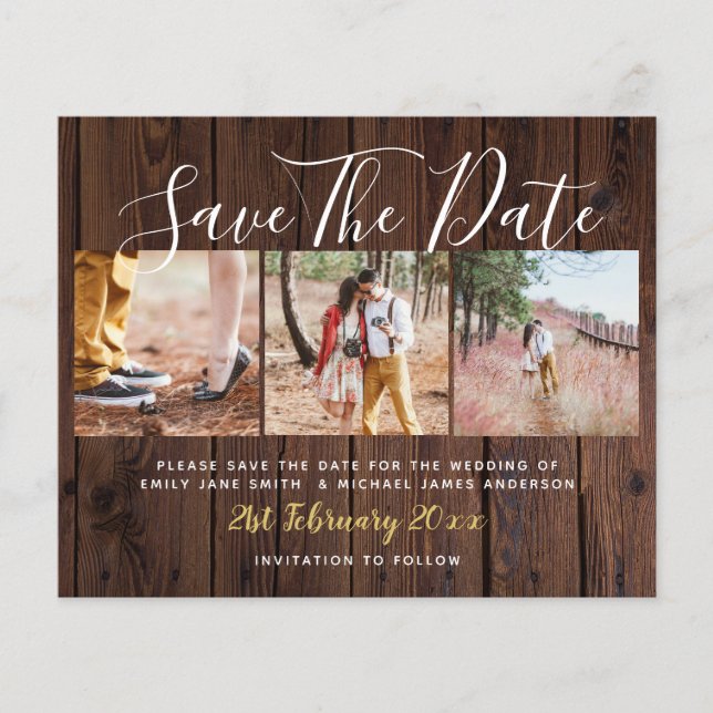 Budget Rustic Photo Collage Enregistrer Les Dates  (Devant)