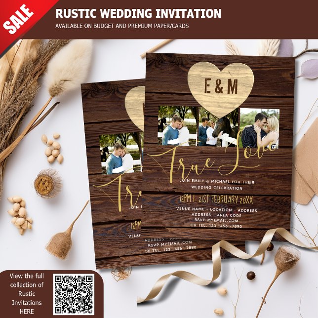 Budget Rustic Photo Collage Invitations de mariage (Créateur téléchargé)