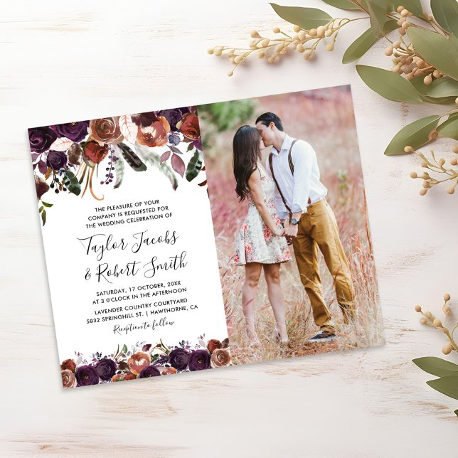 Budget Rustic Plum Floral Faire-part de mariage ph (Créateur téléchargé)