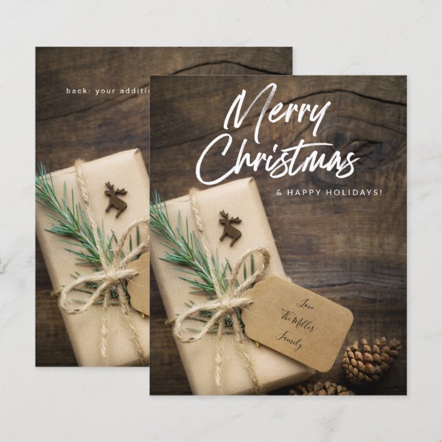 Budget Rustic Reindeer & présent Joyeux Noël (Devant / Derrière)