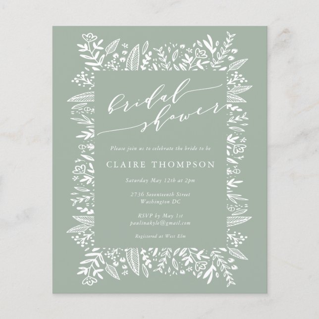 Budget Rustic Sage Floral Line Fête des mariées d' (Devant)