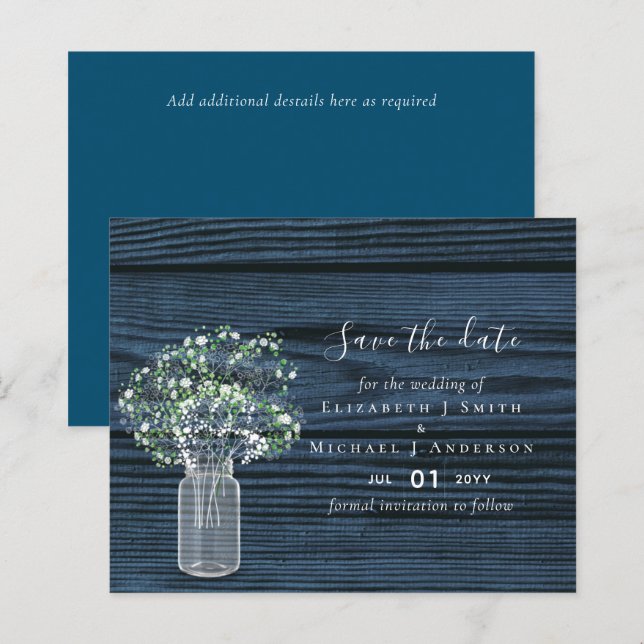 Budget Rustic Save Date Cartes avec Bébé Respirati (Devant / Derrière)