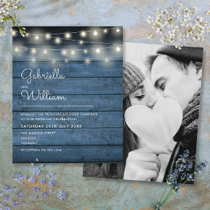 Budget Rustic String Lights Photo Wedding Invitati
