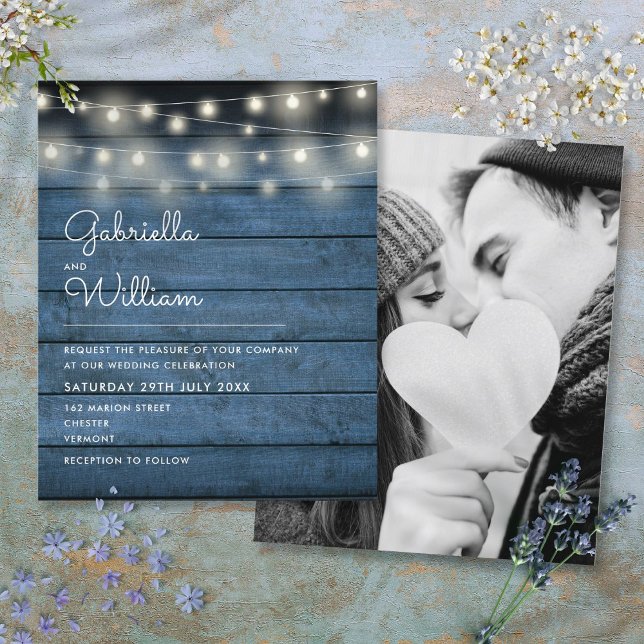 Budget Rustic String Lights Photo Wedding Invitati (Budget Rustic String Lights Photo Wedding Invite)