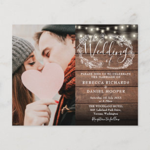 Budget Rustic String Lights Photo Wedding Invitati
