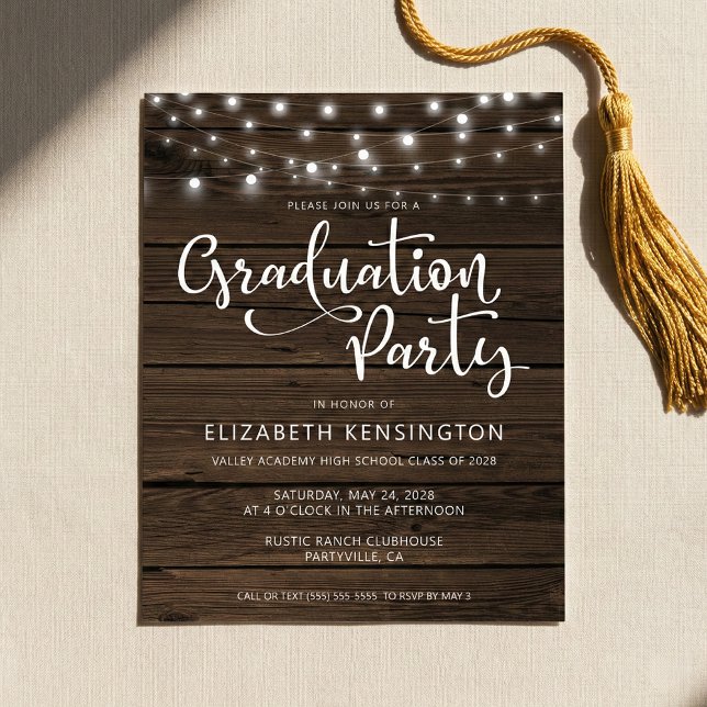 Budget Rustic String Lights Wood Graduation Party (Créateur téléchargé)
