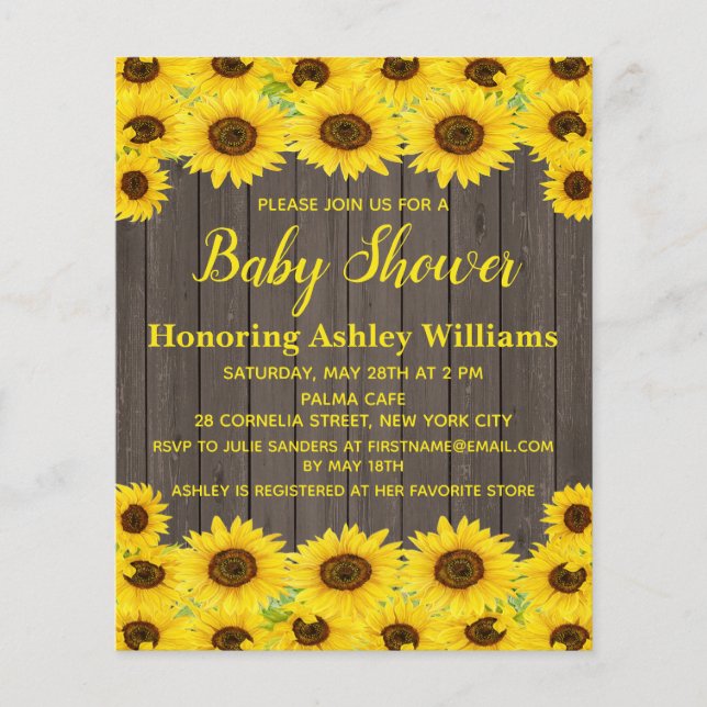 Budget Rustic Sunflower Baby shower Invitation (Devant)