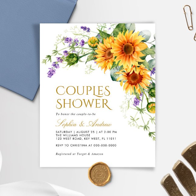 Budget Rustic Sunflower Couples Douche invitation (Créateur téléchargé)
