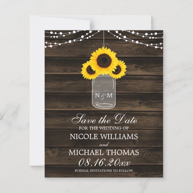 Budget Rustic Sunflower Mason Jar Enregistrer la d (Devant)