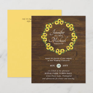 BUDGET Rustic Sunflower Wreath Wedding Invitation