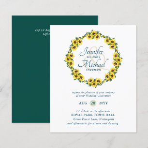 BUDGET Rustic Sunflower Wreath Wedding Invitation