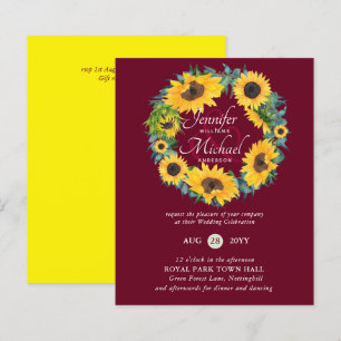 BUDGET Rustic Sunflower Wreath Wedding Invitation