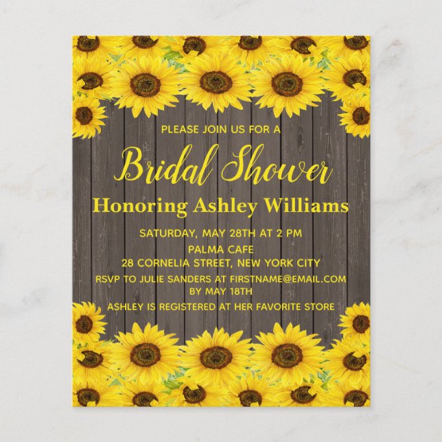 Budget Rustic Sunflowers Invitation de douche nupt (Devant)