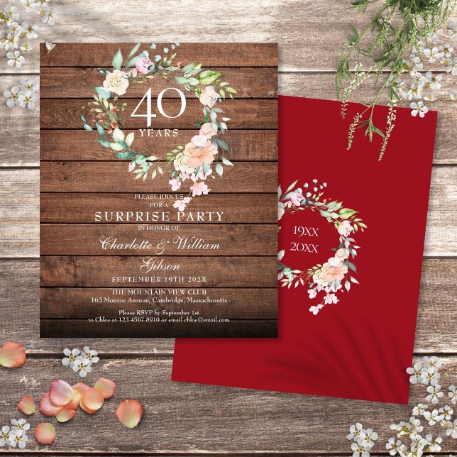 Budget Rustic Surprise 40e anniversaire Invitation (Budget Rustic Surprise 40th Anniversary Invitation)
